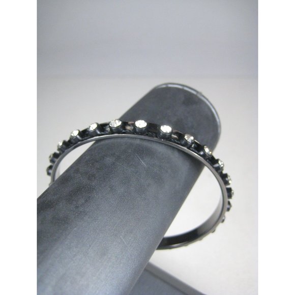 Modern Punk Rhinestone Bracelet Black Jewelry Beaded Metal Statement Bangle - Picture 5 of 5
